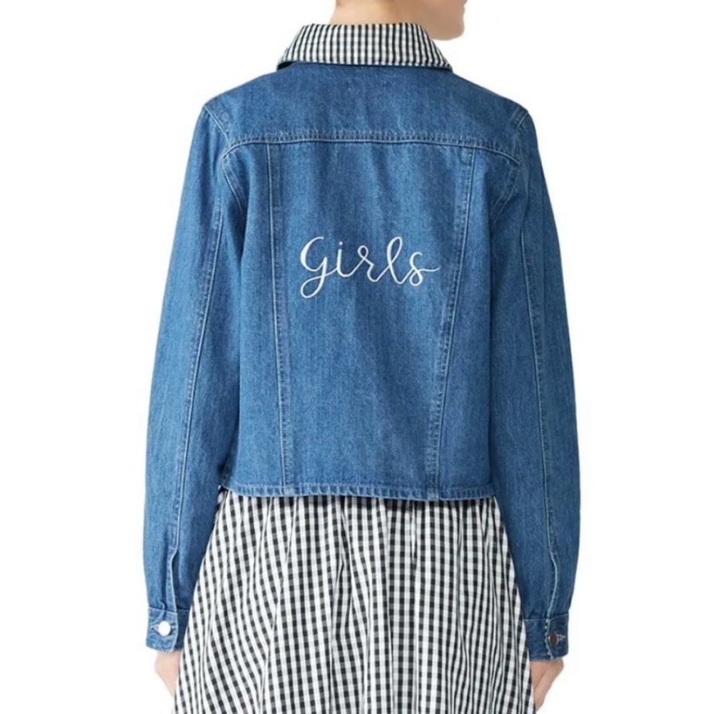 Samantha Sipos Jacket Women’s XL Embroidered Girls Denim Blue Plaid Distressed